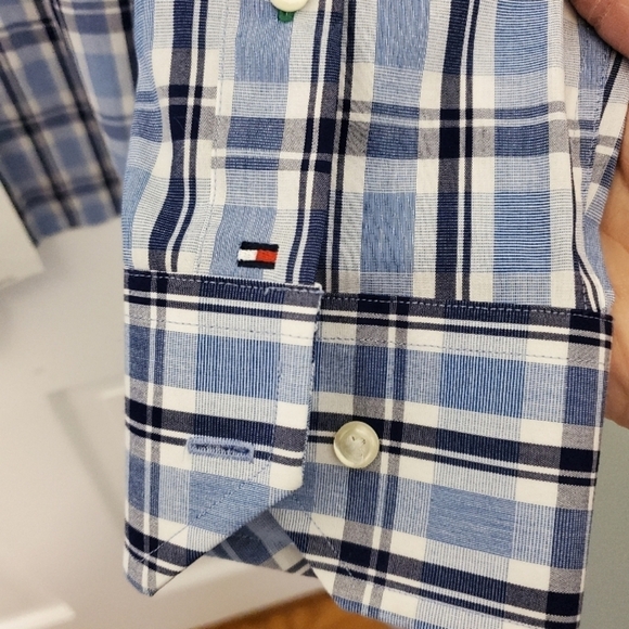 NWT Tommy Hilfiger Blue & White Plaid Button Front Shirt Size 151/2-34/35 new - Picture 4 of 6